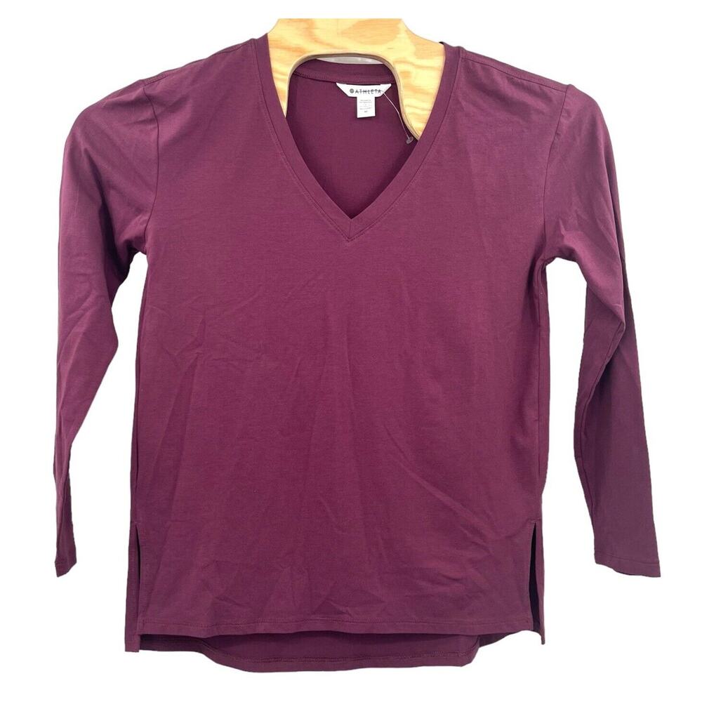 Athleta Long Sleeve T Shirt V Neck NWOT Magenta Cotton Elastane Blend Medium